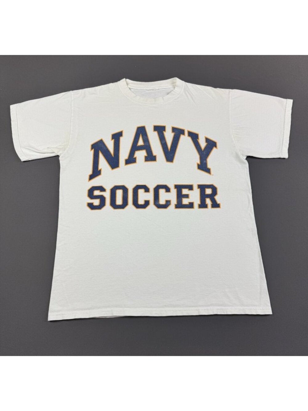 Rare Vintage 90s US Navy Soccer Spell Out White Shirt Faded Fits Medium Army Tee